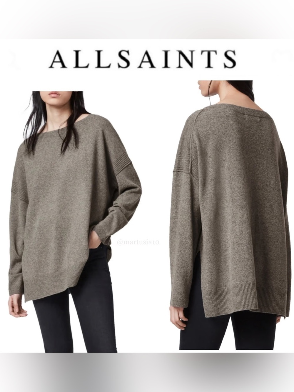 Allsaints Tara Jumper Medium Cashmere Wool Blend Military Green Gray